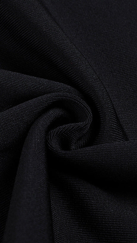 STRAPLESS PEARL EMBELLISHED STRETCH BODYCON DRESS IN BLACK