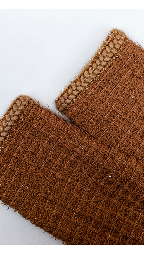 AMELIA BRAIDED-EDGE TWEED MIDI DRESS IN BROWN