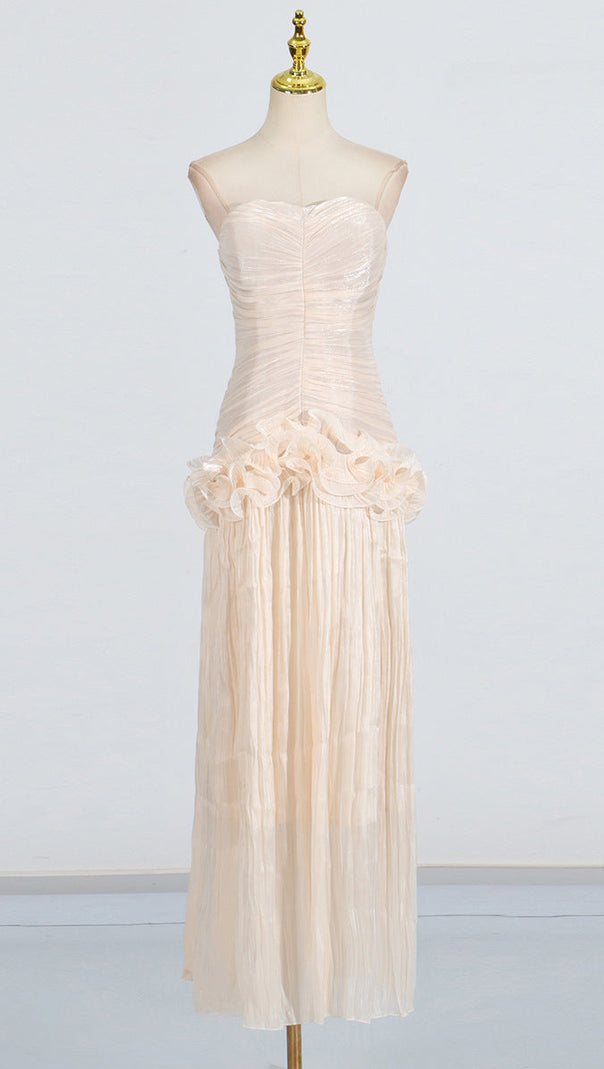 AIIZIE RUFFLE-EMBELLISHED PLEATED MAXI DRESS IN APRICOT - product image