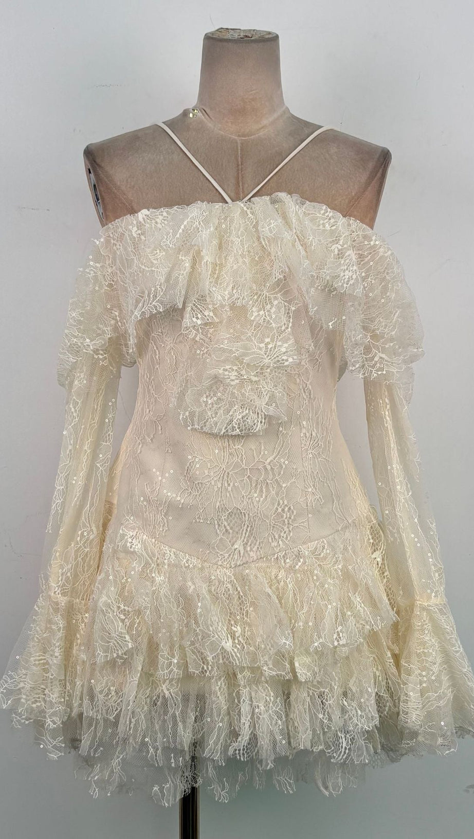 Elisha Off Shoulder Lace Ruffle Mini Dress