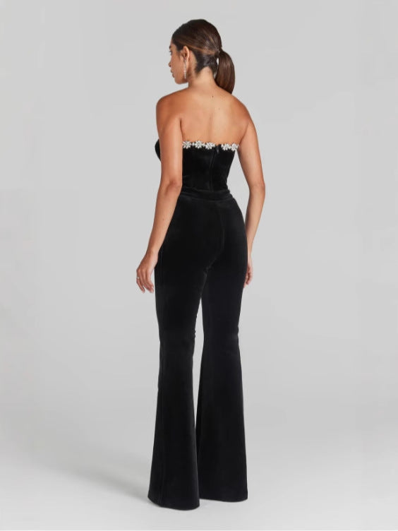 BLACK JUMPSUIT WITH WIDE - LEG PANTS