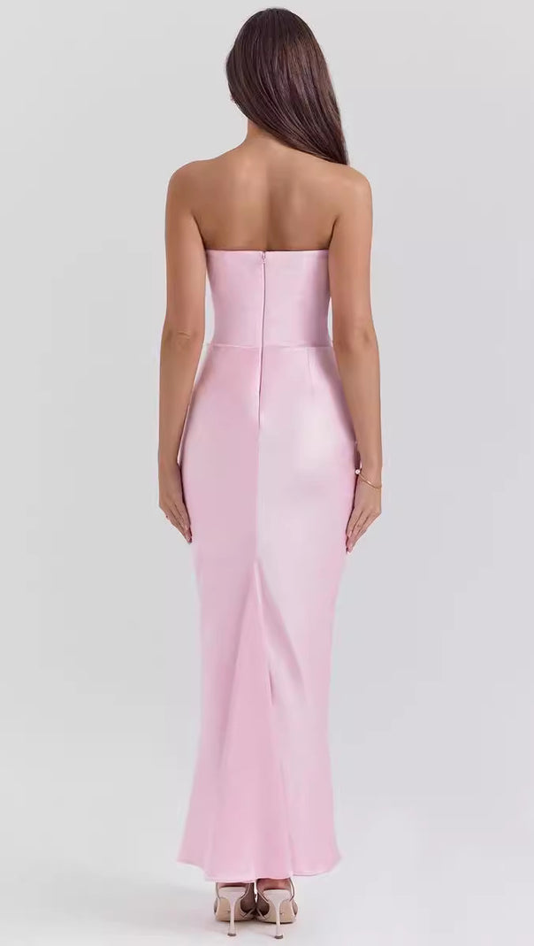 AIIZIE PINK VELVET STRAPLESS CORSET MAXI DRESS - product image