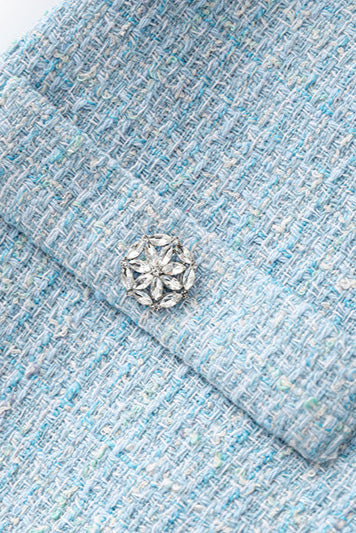 HALTER NECK TWEED VEST MINI DRESS IN BLUE