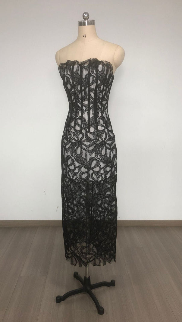 AIIZIE LETITIA STRAPLESS FLOWER EMBROIDERED MIDI DRESS - product image