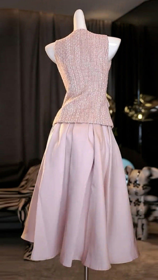 AIIZIE ELLA PINK V-NECK SLEEVELESS TOP & SKIRT TWO-PIECE SET - product image