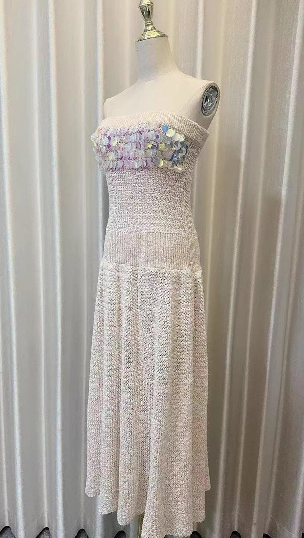 AIIZIE kimberley beige off-shoulder Sleeveless sequin jersey Maxi Dress - product image