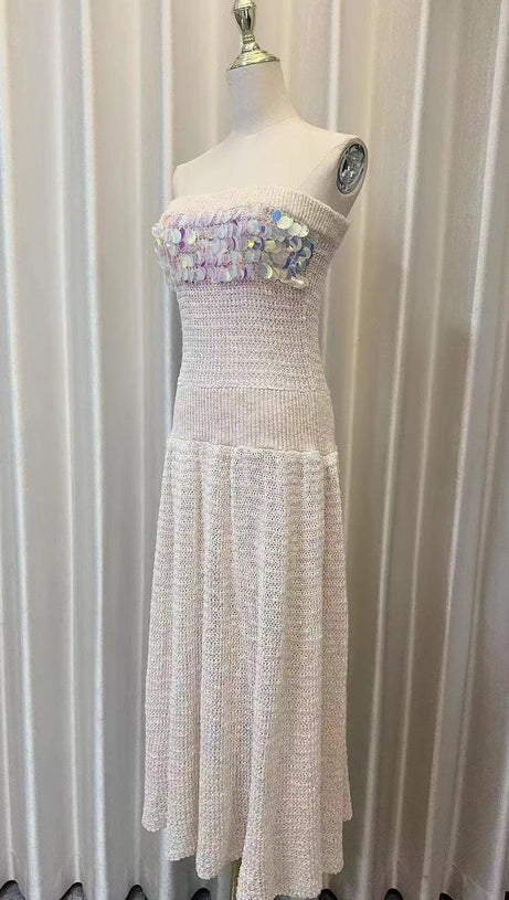 kimberley beige off-shoulder Sleeveless sequin jersey Maxi Dress