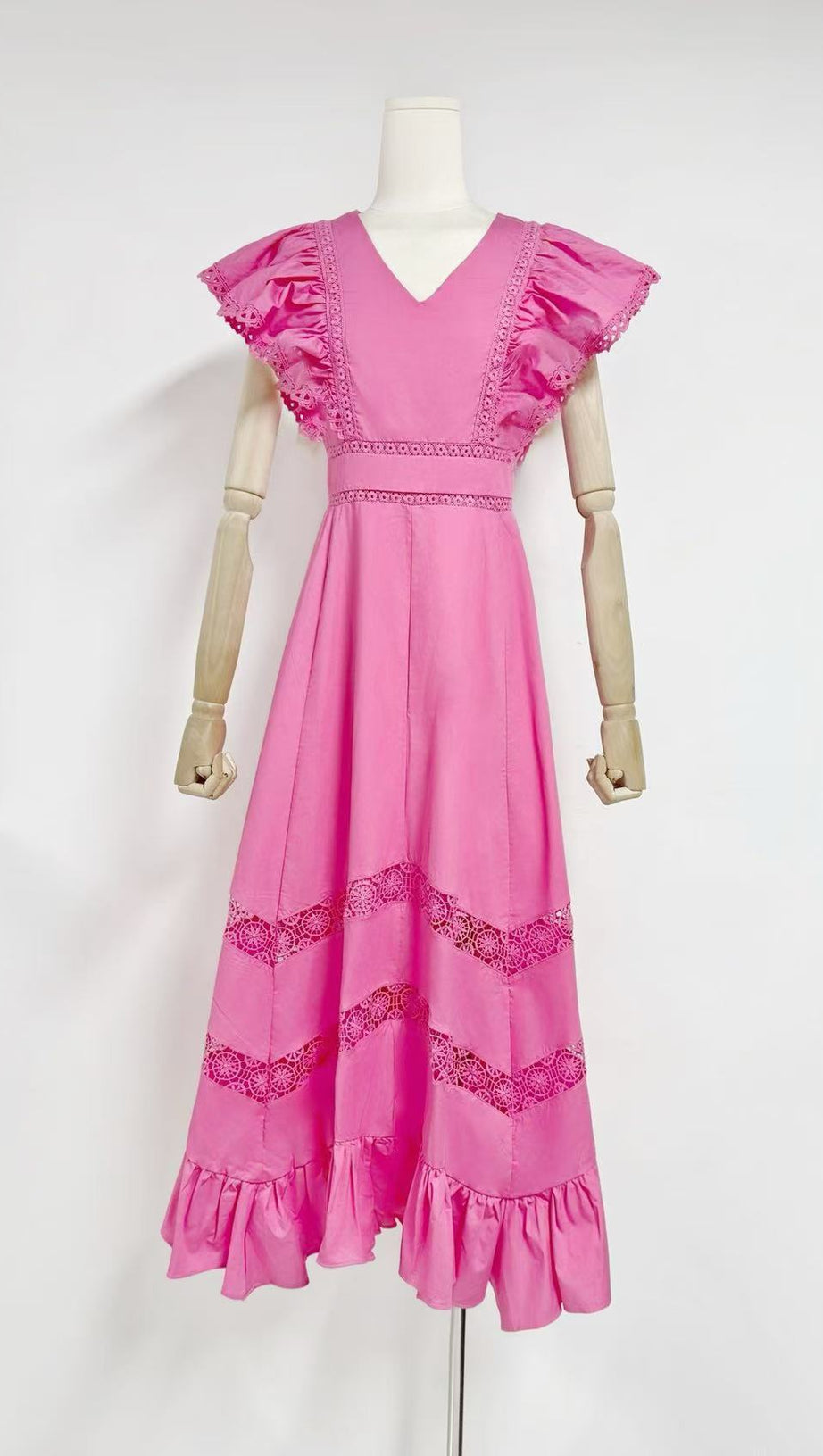 PINK FLYING - ÄRMEL SPITZE - MIDIKLEID MIT EINSÄTZEN