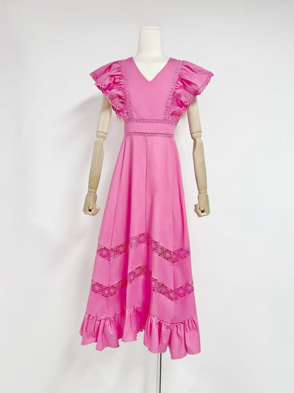 PINK FLYING - ÄRMEL SPITZE - MIDIKLEID MIT EINSÄTZEN