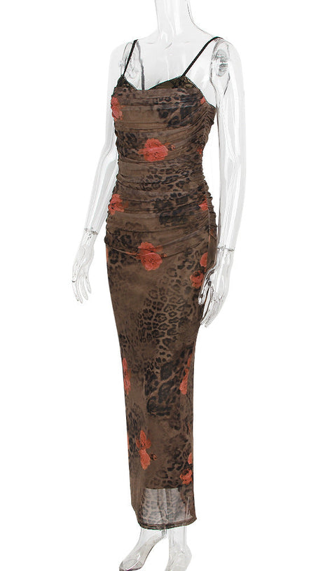 FLORAL PRINT LEPOARD MAXI DRESS