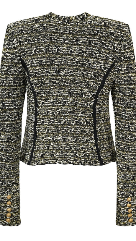 CROPPED LUREX TWEED JACKET IN GOLD
