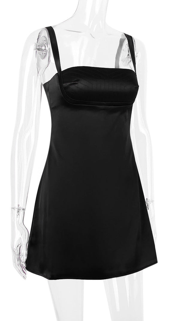 AIIZIE BLACK SATIN MINI DRESS - product image