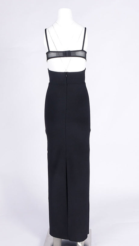 Gestricktes Bandage-Maxikleid mit Schlitz hinten in Schwarz