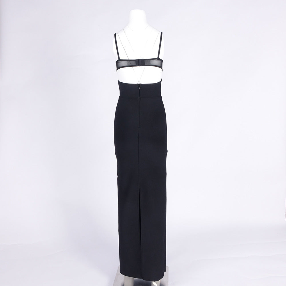 AIIZIE BACK SLIT KNITTED BANDAGE MAXI DRESS IN BLACK - product image