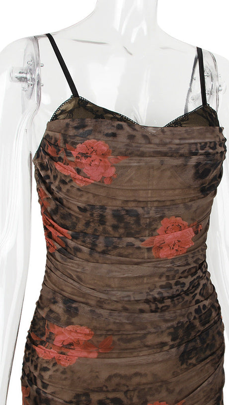 FLORAL PRINT LEPOARD MAXI DRESS