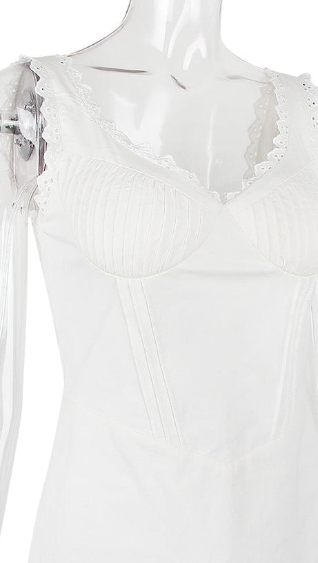 WHITE PIN TUCK MINI DRESS