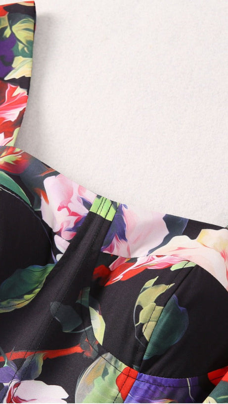 TRUDA MULTICOLOR FLORAL PRINTED MIDI DRESS