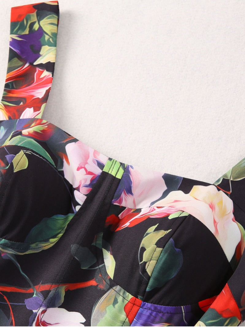 TRUDA MIDIKLEID MIT MEHRFARBIGEM BLUMENDRUCK