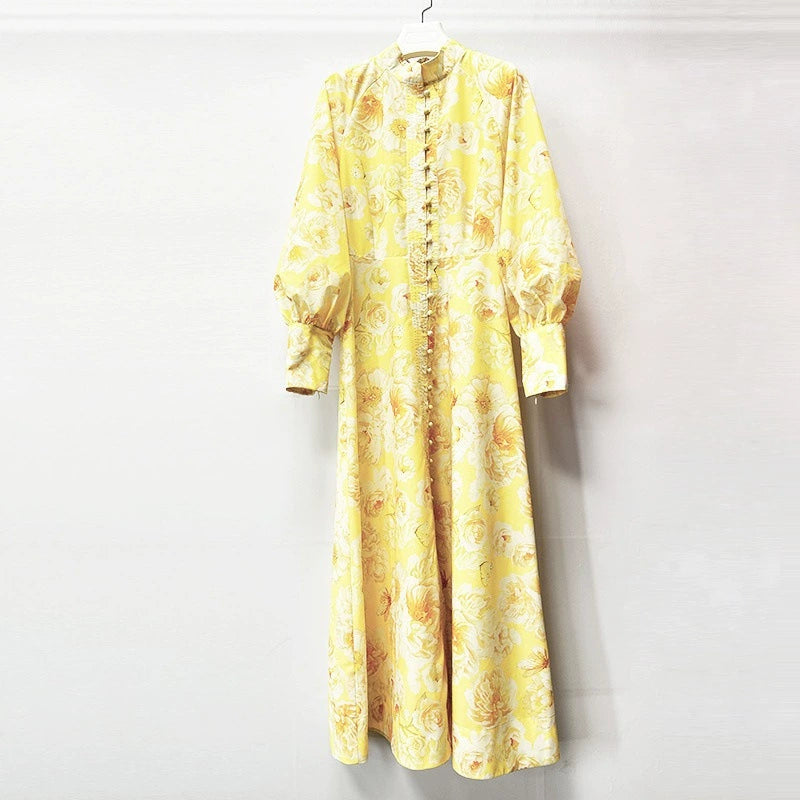 SIGRID GELBES MIDIKLEID MIT BUTTERCUP-JASMIN-LATERNENÄRMELN