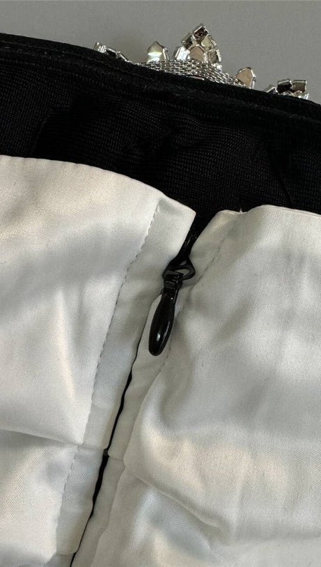 OFF NECK BACKLESS DIAMOND BANDAGE BLACK MAXI DRESS