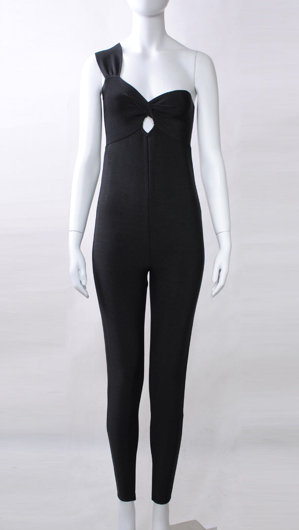 AIIZIE BLACK ONE - SHOULDER BODYCON JUMPSUIT - product image