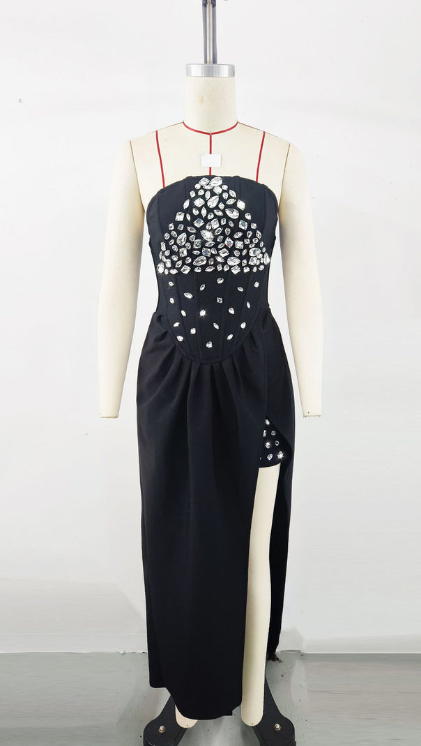 AIIZIE ENID SLEEVELESS DIAMOND SLIT BANDAGE MAXI DRESS BLACK - product image