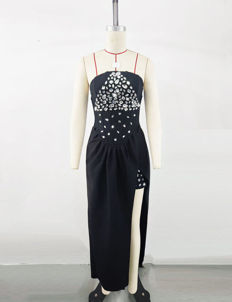 Enid Sleeveless Diamond Slit Bandage Maxi Dress Black