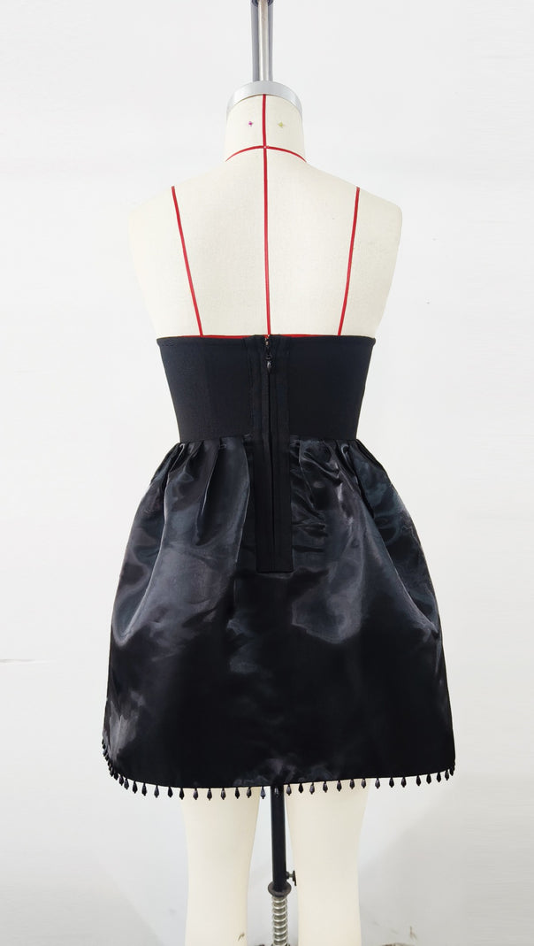 AIIZIE PEARL LACE CORSET DRESS BLACK MINI DRESS - product image