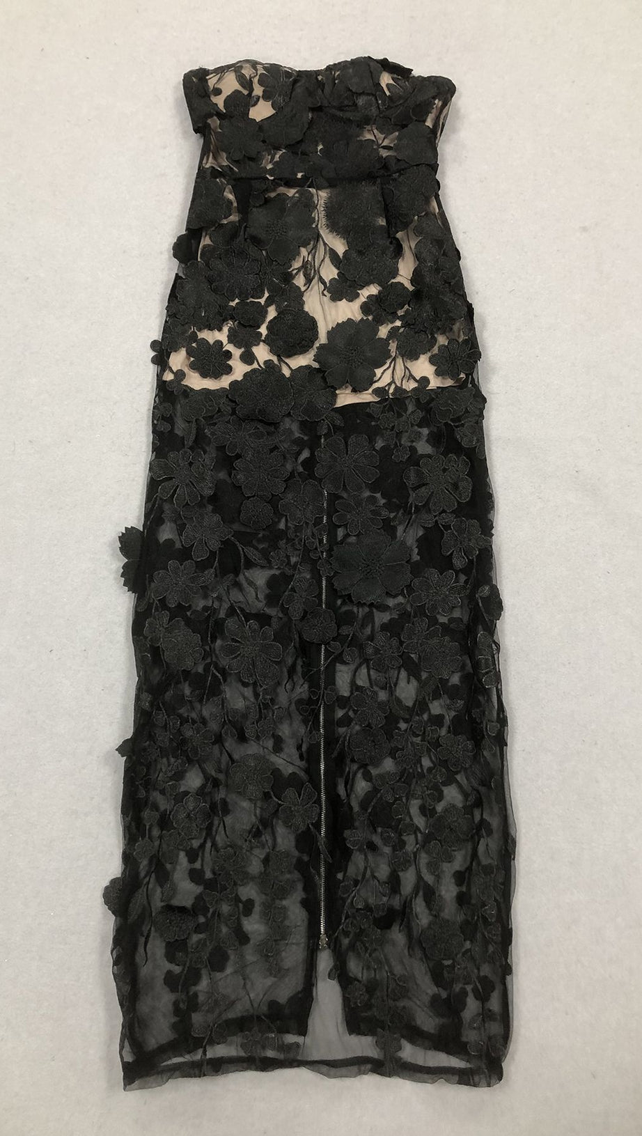 OFF-SHOULDER WITH 3D MESH EMBROIDERED SEQUINS MAXI DRESS BLACK