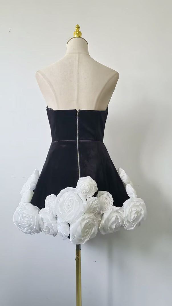 AIIZIE FLOWER-EMBELLISHED-HEM BLACK STRAPLESS MINI DRESS - product image