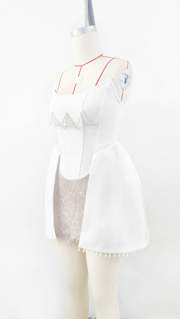 AIIZIE PEARL LACE CORSET DRESS WHITE MINI DRESS - product image