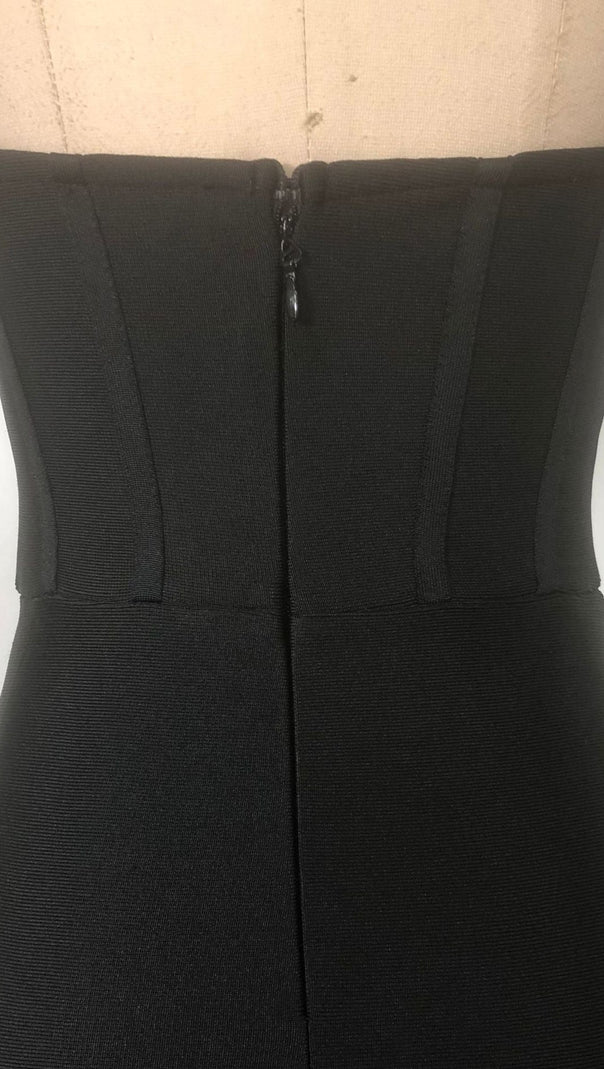 AIIZIE KRISTIN BLACK STRAPLESS MESH BANDAGE MAXI DRESS - product image