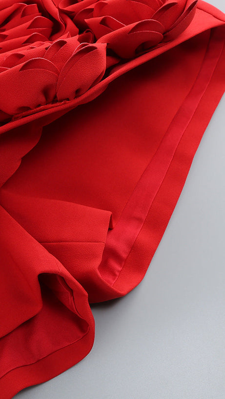 3D FLOWER  EMBELLISHED SKIRT IN RED