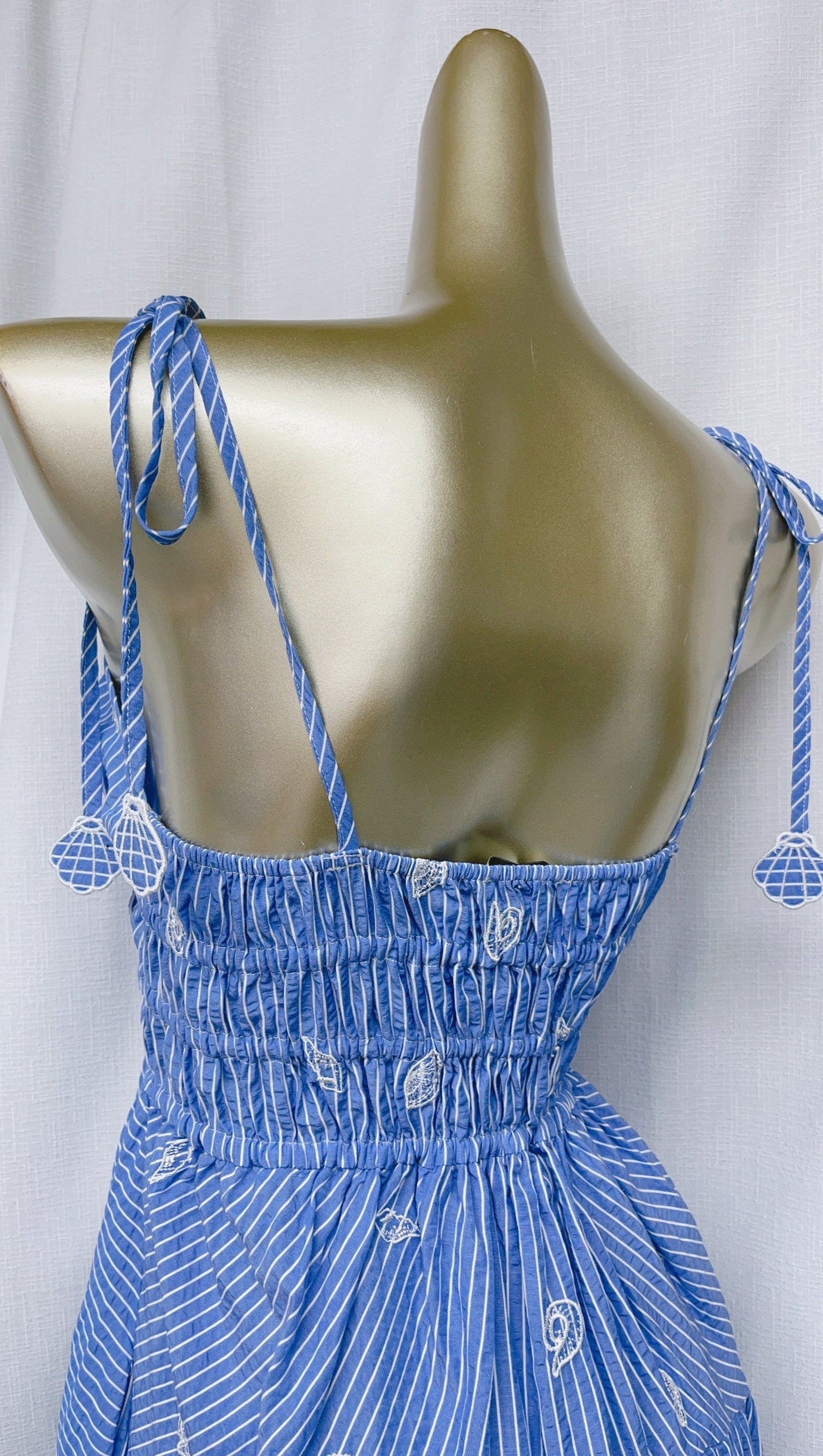 SIMONA EMBROIDERED STRIPES MIDI DRESS IN BLUE