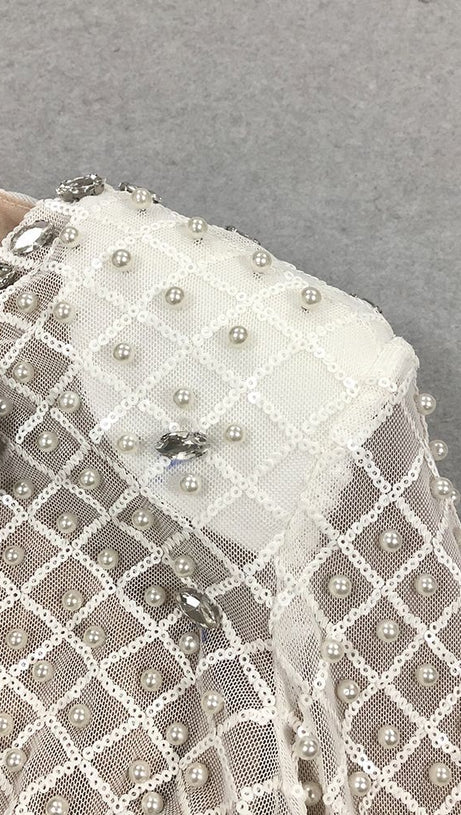 SEXY TUBE TOP MINI DRESS WITH PEARL EMBELLISHMENT