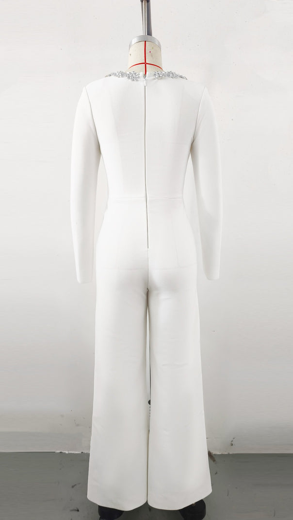 AIIZIE WHITE LONG - SLEEVED JUMPSUIT WITH WIDE - LEG PANTS - product image