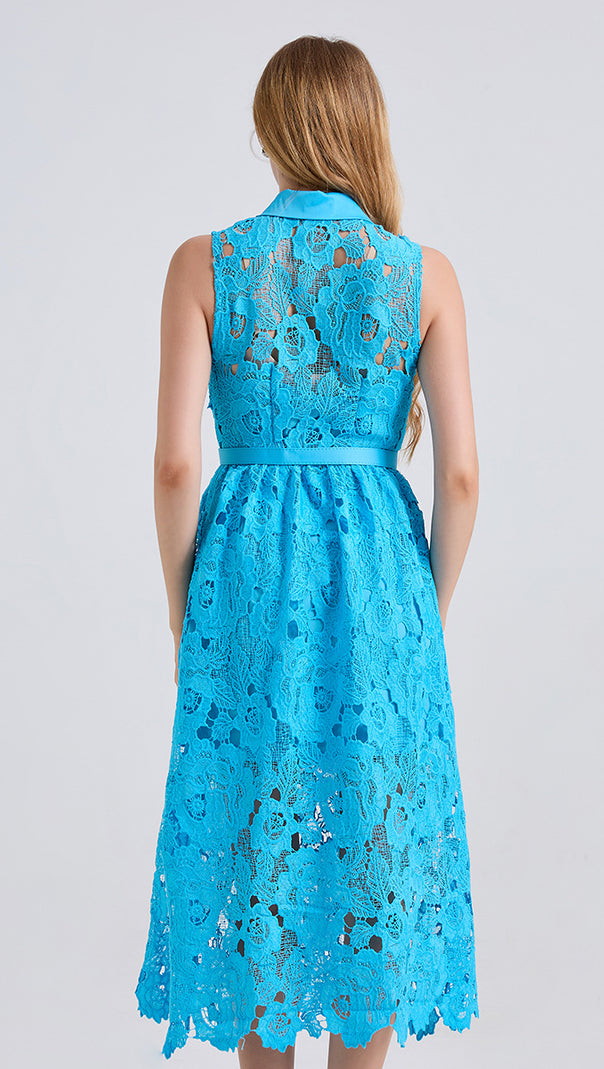 AIIZIE COLLAR SLEEVELESS HIGH WAIST SLIM DRESS IN BLUE - product image