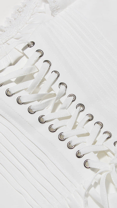 LACE CORSET MINI DRESS IN WHITE