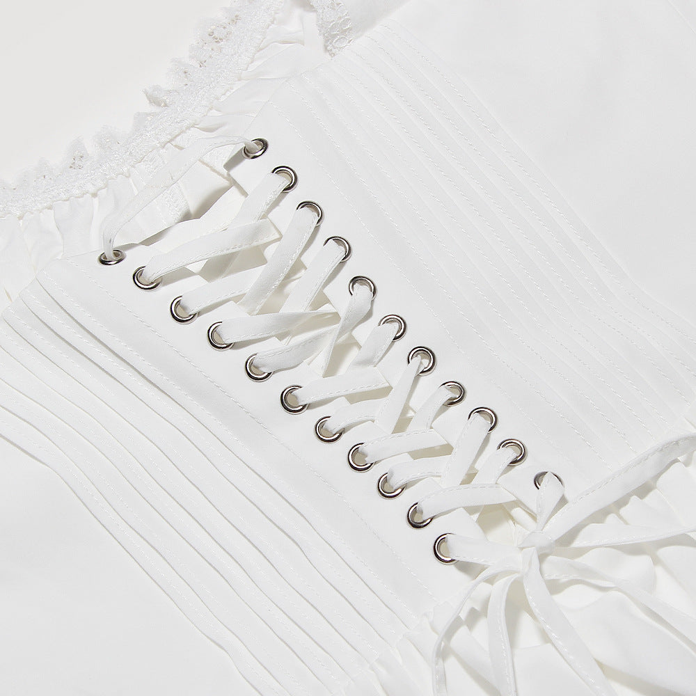 MINI ABITO CON CORSETTO IN PIZZO BIANCO 