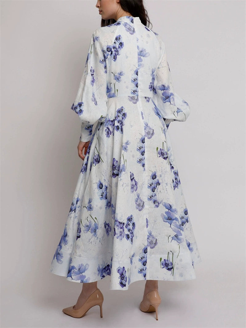 AIIZIE LANTERN SLEEVE FLORAL PRINT MAXI DRESS IN BLUE - product image