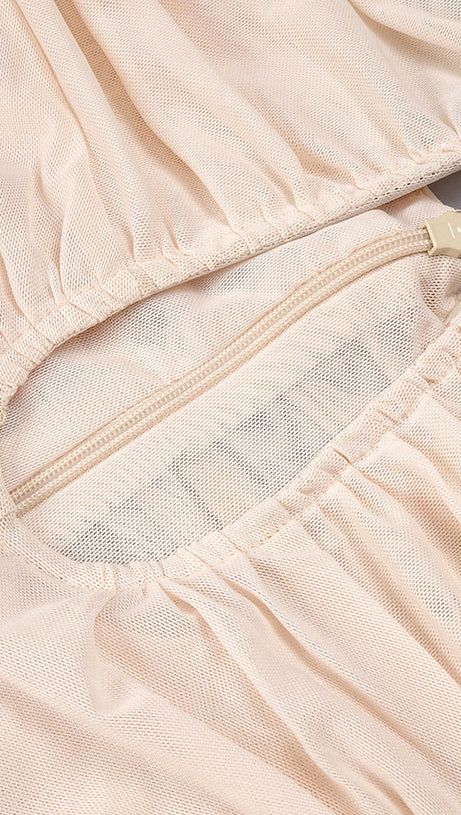 XANTHE APRICOT 3D FLOWER RUCHED MESH JUMPSUIT