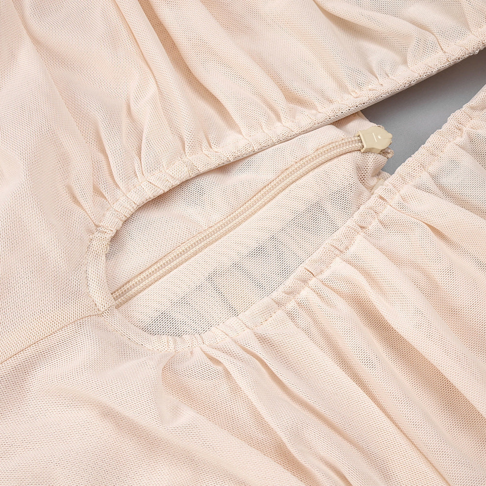 AIIZIE XANTHE APRICOT 3D FLOWER RUCHED MESH JUMPSUIT - product image