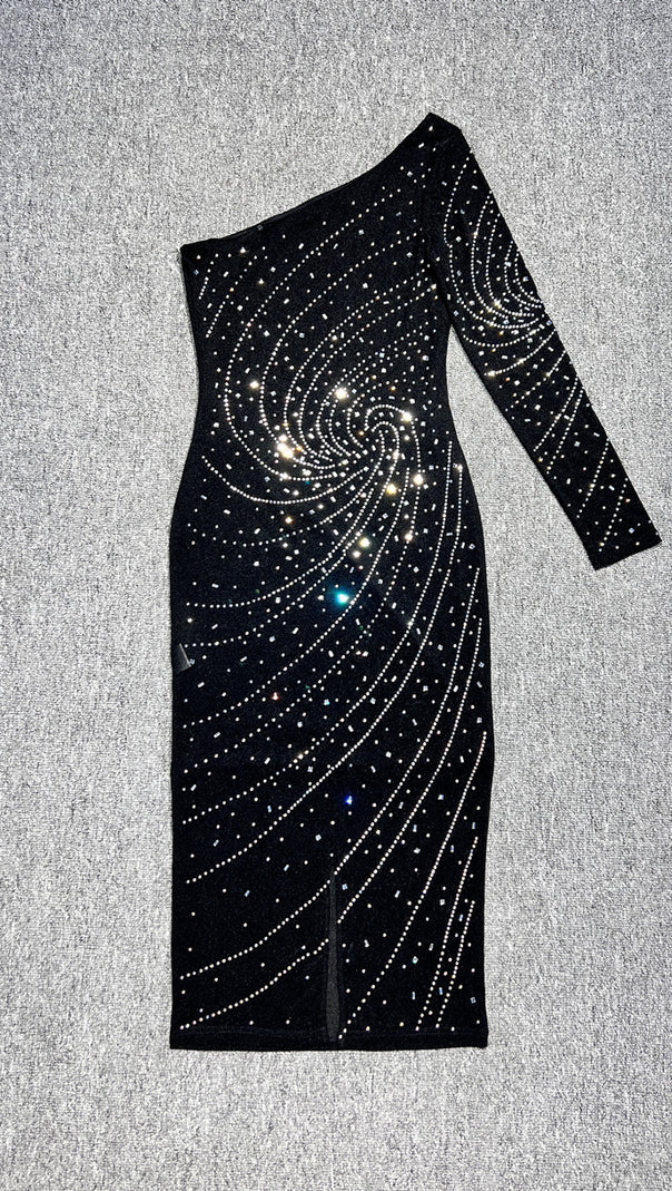 AIIZIE ONE-SHOULDER RHINESTONE FITTED DRESS - product image