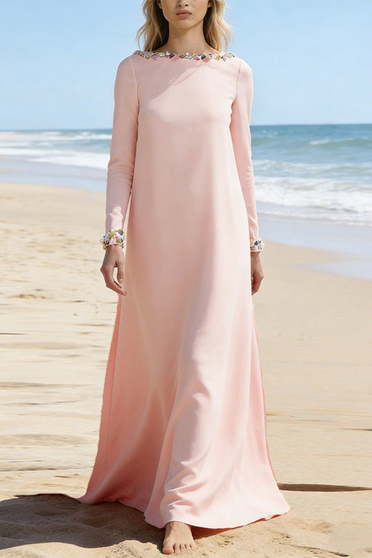 Blush Pink Kaftan-Style Maxi Dress