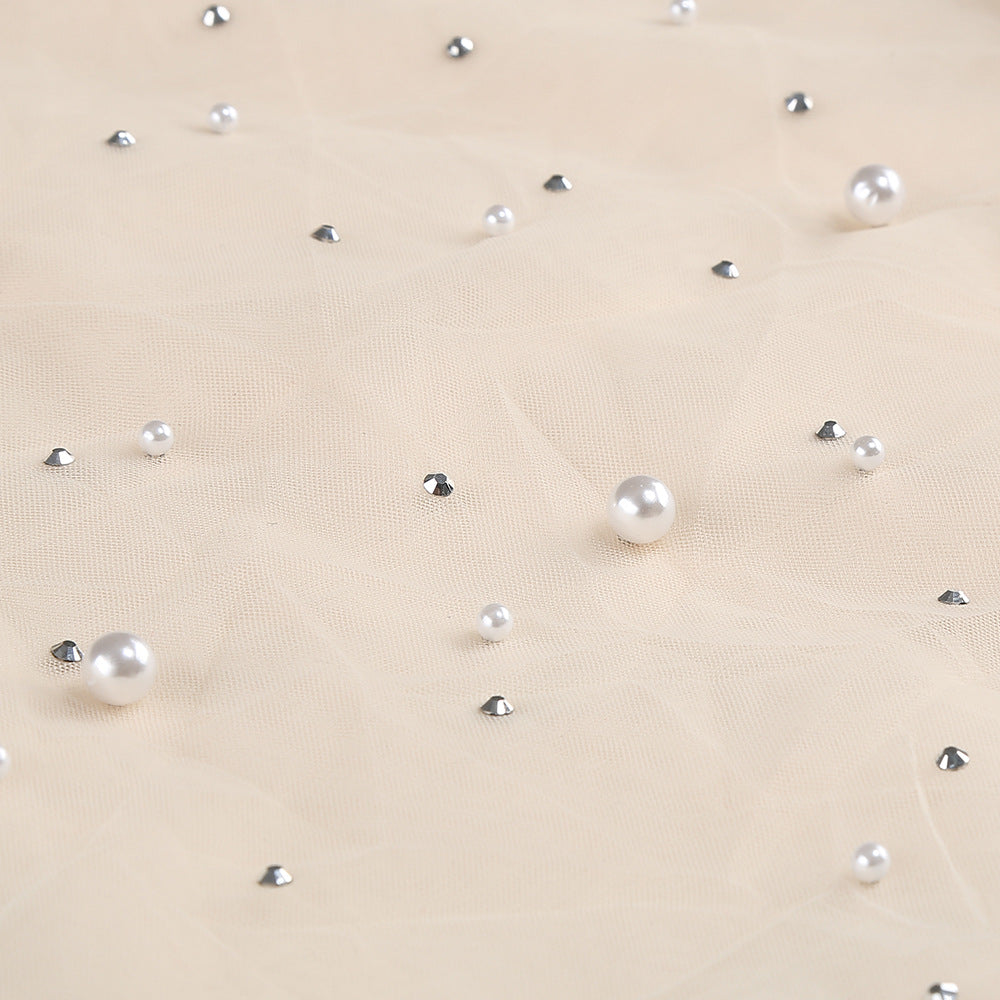 AIIZIE LIGHT BEIGE RHINESTONE - EMBELLISHED STRAPLESS MAXI DRESS - product image