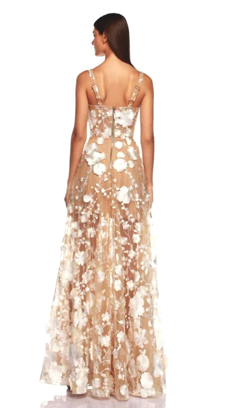 APPHIA FLORAL EMBROIDERED SLEEVELESS TULLE MAXI DRESS