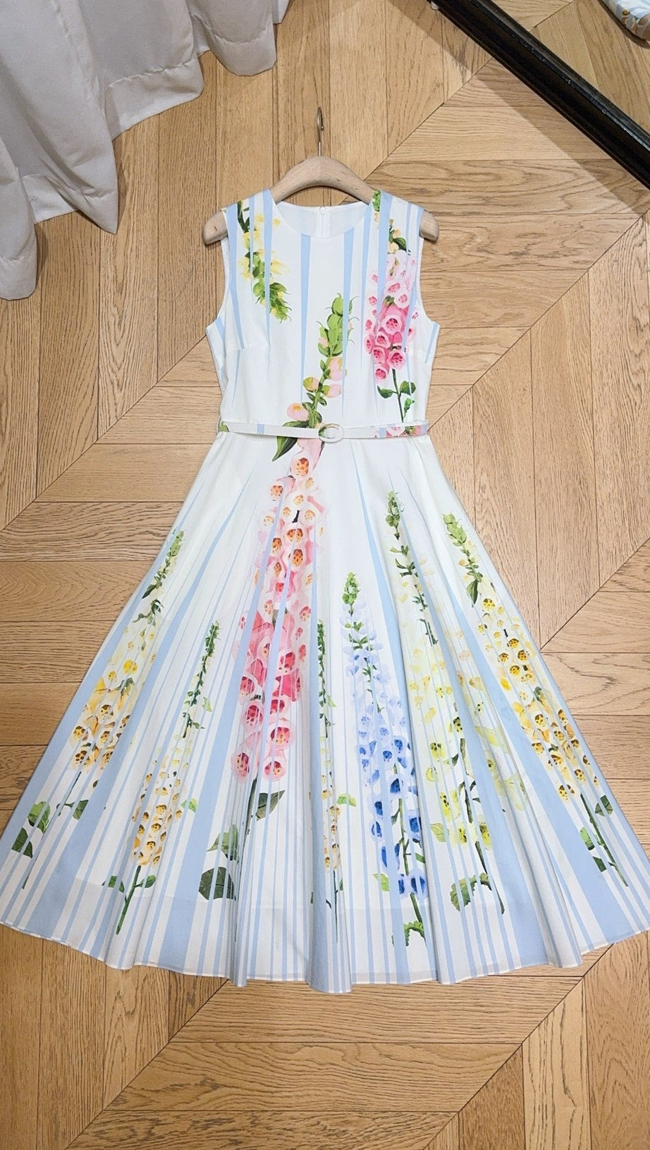 multicolor floral print sleeveless vacation midi dress