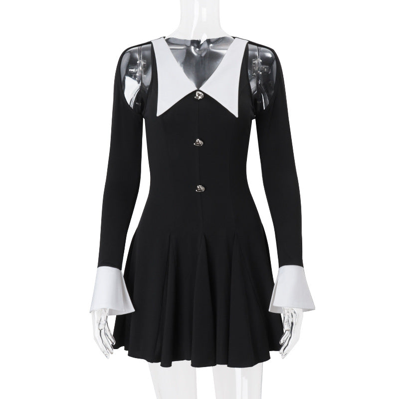 TWO-TONE HOLLOW HALTER MINI DRESS