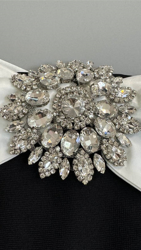 OFF NECK BACKLESS DIAMOND BANDAGE BLACK MAXI DRESS