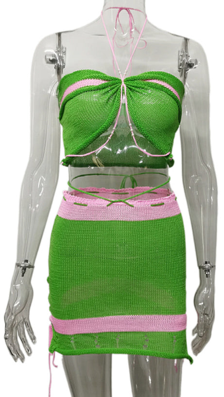 GRÜNE FARBE - BLOCKIERTES PERLENHALTER-STRICKSET